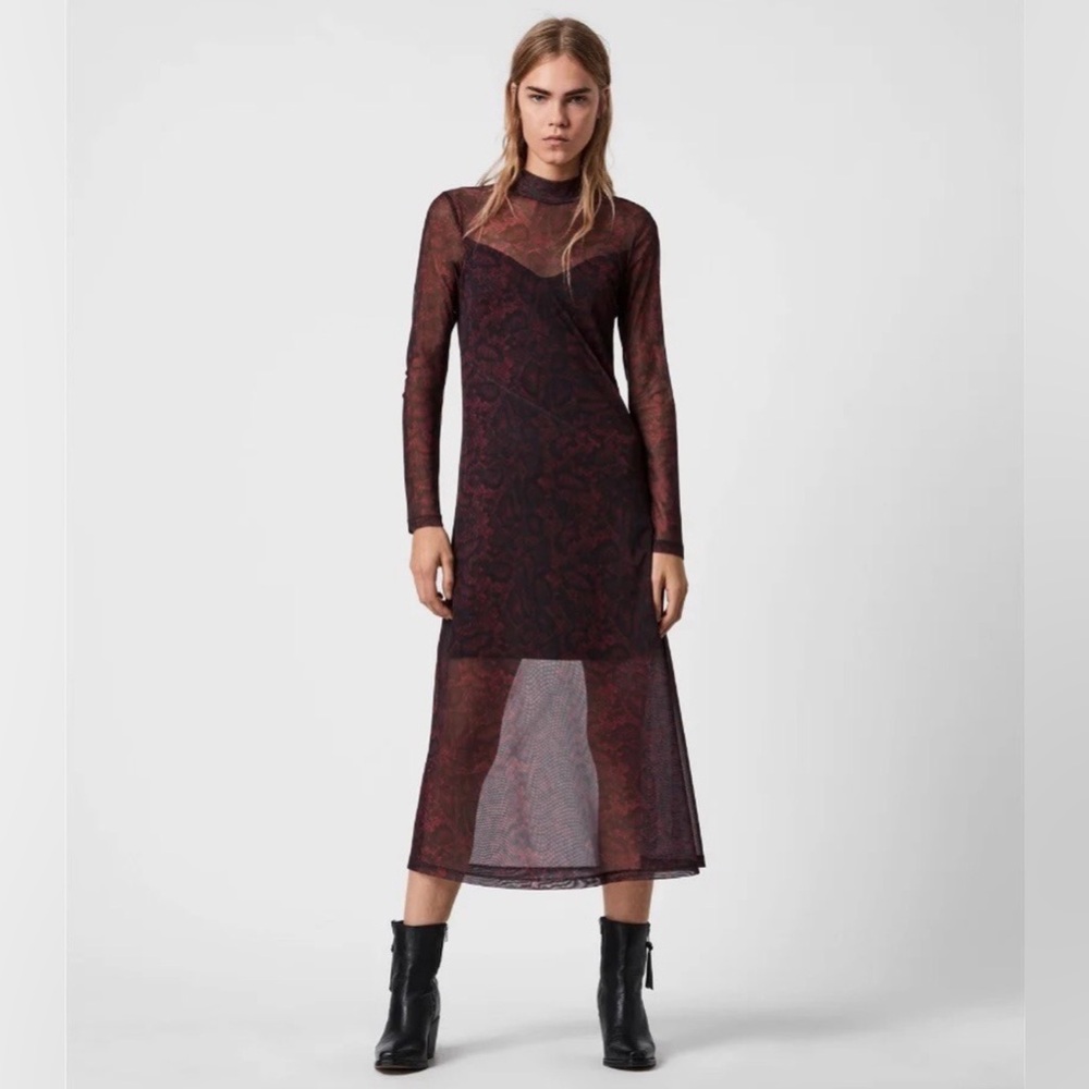 All Saints Hanna Stanza Dress - NEW - Size 8 - Black and Burgundy